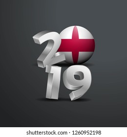 2019 Grey Typography with England Flag. Happy New Year Lettering