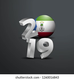 2019 Grey Typography with Equatorial Guinea Flag. Happy New Year Lettering