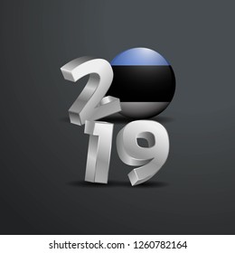2019 Grey Typography with Estonia Flag. Happy New Year Lettering