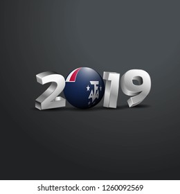 2019 Grey Typography with French Southern and Antarctic Lands Flag. Happy New Year Lettering