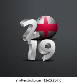 2019 Grey Typography with Georgia Flag. Happy New Year Lettering