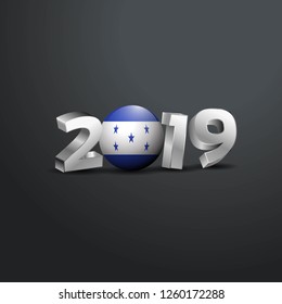 2019 Grey Typography with Honduras Flag. Happy New Year Lettering