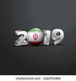 2019 Grey Typography with Iran Flag. Happy New Year Lettering
