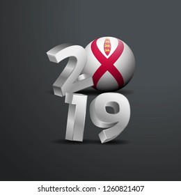 2019 Grey Typography with Jersey Flag. Happy New Year Lettering