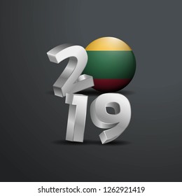 2019 Grey Typography with Lithuania Flag. Happy New Year Lettering