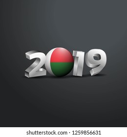 2019 Grey Typography with Madgascar Flag. Happy New Year Lettering
