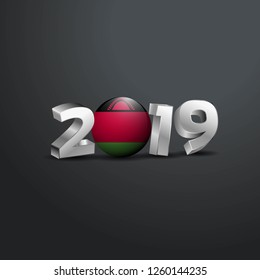2019 Grey Typography with Malawi Flag. Happy New Year Lettering