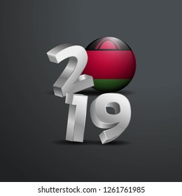 2019 Grey Typography with Malawi Flag. Happy New Year Lettering