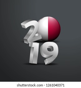 2019 Grey Typography with Malta Flag. Happy New Year Lettering