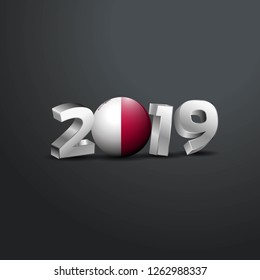2019 Grey Typography with Malta Flag. Happy New Year Lettering