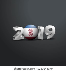 2019 Grey Typography with Mari-El Flag. Happy New Year Lettering