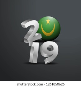 2019 Grey Typography with Mauritania Flag. Happy New Year Lettering