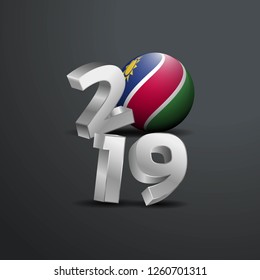 2019 Grey Typography with Namibia Flag. Happy New Year Lettering