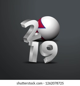 2019 Grey Typography with Nepal Flag. Happy New Year Lettering