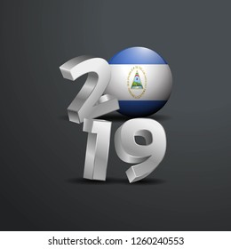 2019 Grey Typography with Nicaragua Flag. Happy New Year Lettering