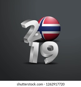 2019 Grey Typography with Norway Flag. Happy New Year Lettering
