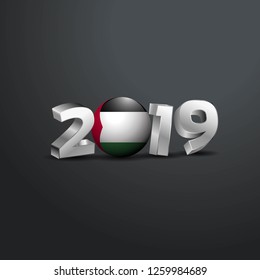 2019 Grey Typography with Palestine Flag. Happy New Year Lettering
