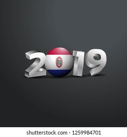 2019 Grey Typography with Paraguay Flag. Happy New Year Lettering
