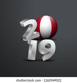 2019 Grey Typography with Peru Flag. Happy New Year Lettering