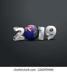 2019 Grey Typography with Pitcairn Islnand Flag. Happy New Year Lettering