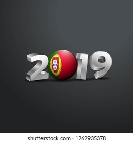 2019 Grey Typography with Portugal Flag. Happy New Year Lettering