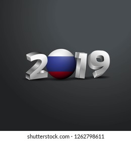 2019 Grey Typography with Russia Flag. Happy New Year Lettering