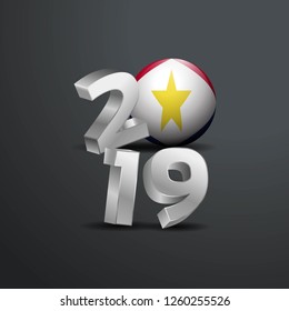 2019 Grey Typography with saba Flag. Happy New Year Lettering