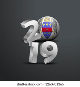 2019 Grey Typography with Saint Barthelemy Flag. Happy New Year Lettering