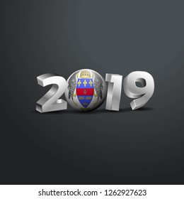 2019 Grey Typography with Saint Barthelemy Flag. Happy New Year Lettering