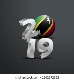 2019 Grey Typography with Saint Kitts and Nevis Flag. Happy New Year Lettering