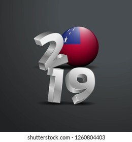 2019 Grey Typography with Samoa Flag. Happy New Year Lettering
