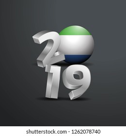 2019 Grey Typography with Sierra Leone Flag. Happy New Year Lettering