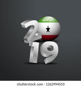2019 Grey Typography with Somaliland Flag. Happy New Year Lettering