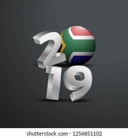 2019 Grey Typography with South Africa Flag. Happy New Year Lettering