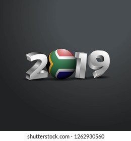 2019 Grey Typography with South Africa Flag. Happy New Year Lettering