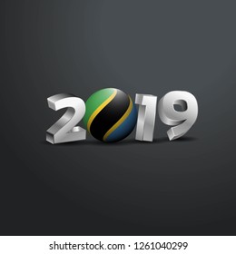 2019 Grey Typography with Tanzania Flag. Happy New Year Lettering