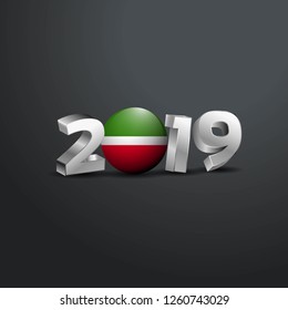 2019 Grey Typography with Tatarstan Flag. Happy New Year Lettering