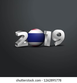 2019 Grey Typography with Thailand Flag. Happy New Year Lettering