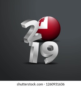 2019 Grey Typography with Tonga Flag. Happy New Year Lettering