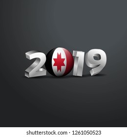 2019 Grey Typography with Udmurtia Flag. Happy New Year Lettering