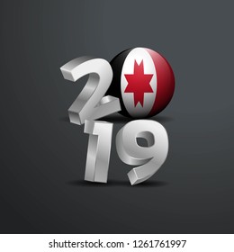 2019 Grey Typography with Udmurtia Flag. Happy New Year Lettering