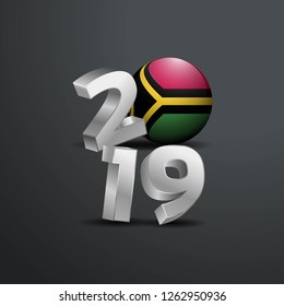 2019 Grey Typography with Vanuatu Flag. Happy New Year Lettering