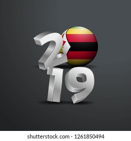 2019 Grey Typography with Zimbabwe Flag. Happy New Year Lettering