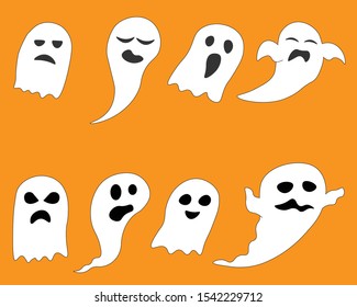 2019 Halloween cute white ghost with cute and spooky faces