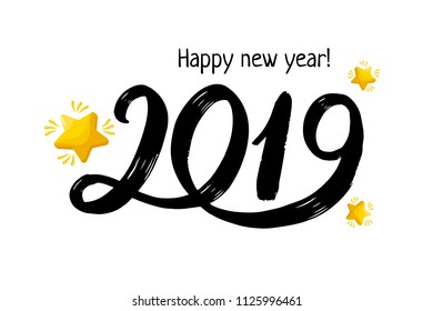2019 hand drawn figures with star icons for designing new year greeting cards, poster, banner, icon, logo, textile printing, celebration webpage. For new year party, holiday materials.