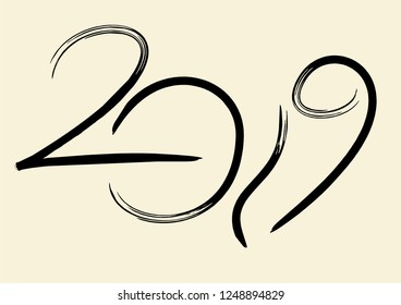 2019 hand drawn lettering . Vector illustration.
