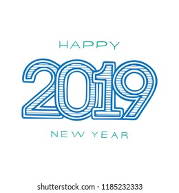 2019. Hand lettering text Happy New Year.
New Year Card hand drawn illustration.