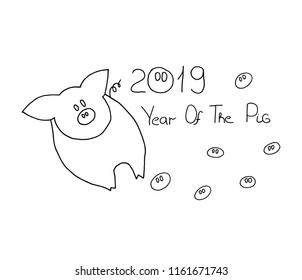 2019 hand written lettering on white background. Happy New Year(year of the pig) card design. Hand drawn Vector illustration.