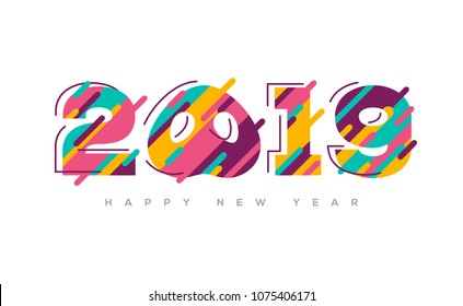 2019 Happy Chinese New Year greeting card with abstract colorful numbers and funny pig nose. Vector illustration.