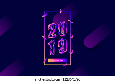 2019, Happy new year. 3D look of 2019 new year background celebration. Trendy and modern background color.